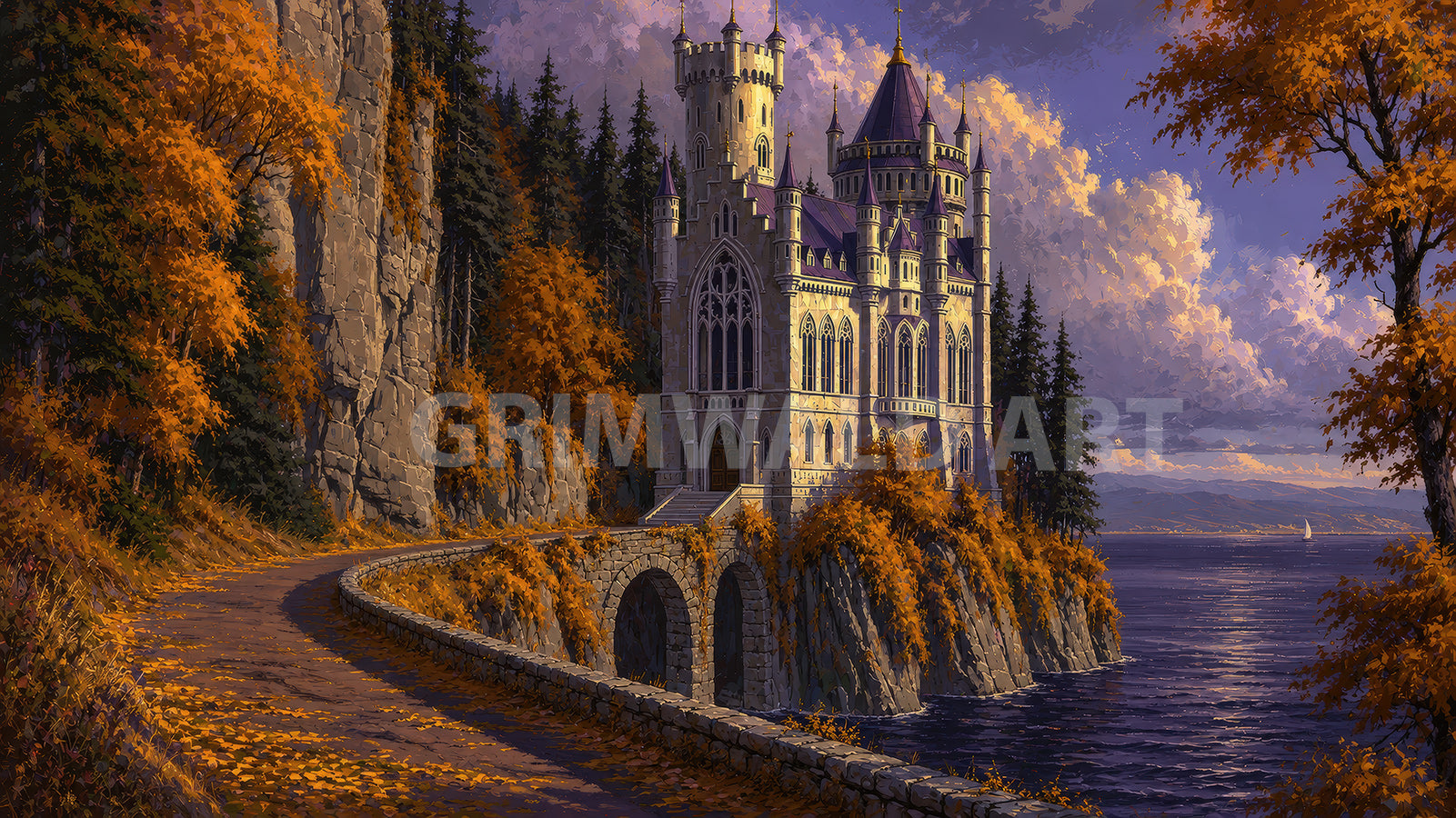 Autumn Castle of Silvermere – Fantasy Castle Wall Art