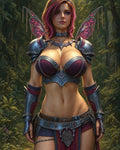 GRID THUMBNAIL — A pink-haired, armoured fairy with translucent wings stands in a sunlit forest, wearing ornate silver and magenta armour, gazing forward.