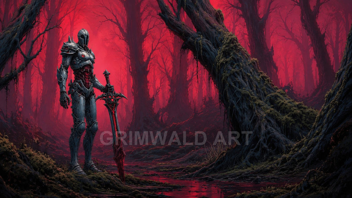 Bloodwood Mire – Retro Fantasy Landscape Art