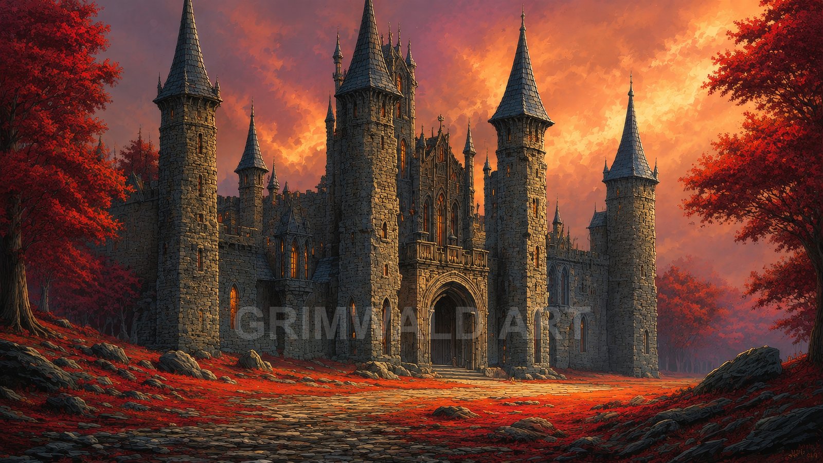 Cinderleaf Citadel – Retro Fantasy Landscape Art