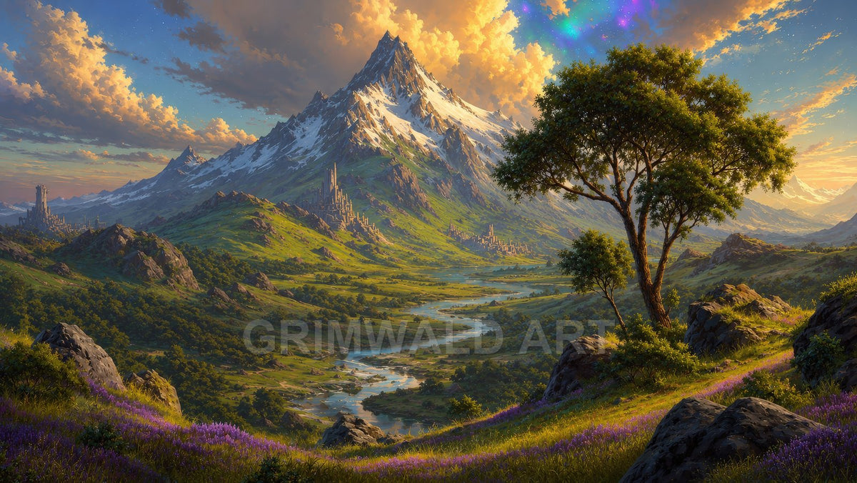 Citadels of the Verdant Vale – Retro Fantasy Landscape Art