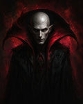 GRID THUMBNAIL — Pale, bald vampire with pointed ears, red eyes and a towering crimson collar, wearing a ragged black cloak against a swirling red-and-black backdrop.