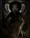GRID THUMBNAIL — Gaunt winged demon with glowing eyes crawls from a stone crypt, one long clawed hand reaching forward through swirling dust and darkness.