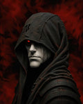 GRID THUMBNAIL — A pale, hooded figure with a glowing red eye and tattered dark cloak, portrayed against a dramatic red and black background in a dark fantasy portrait.