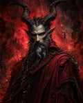 GRID THUMBNAIL — A horned, grey-bearded demon in ornate crimson robes glares against a firelit backdrop of swirling red smoke and distant, shadowy ruins.