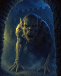 GRID THUMBNAIL — A hulking demon with pointed ears, fangs, and long claws crawls through a stone archway, mist swirling beneath moonlit castle battlements.