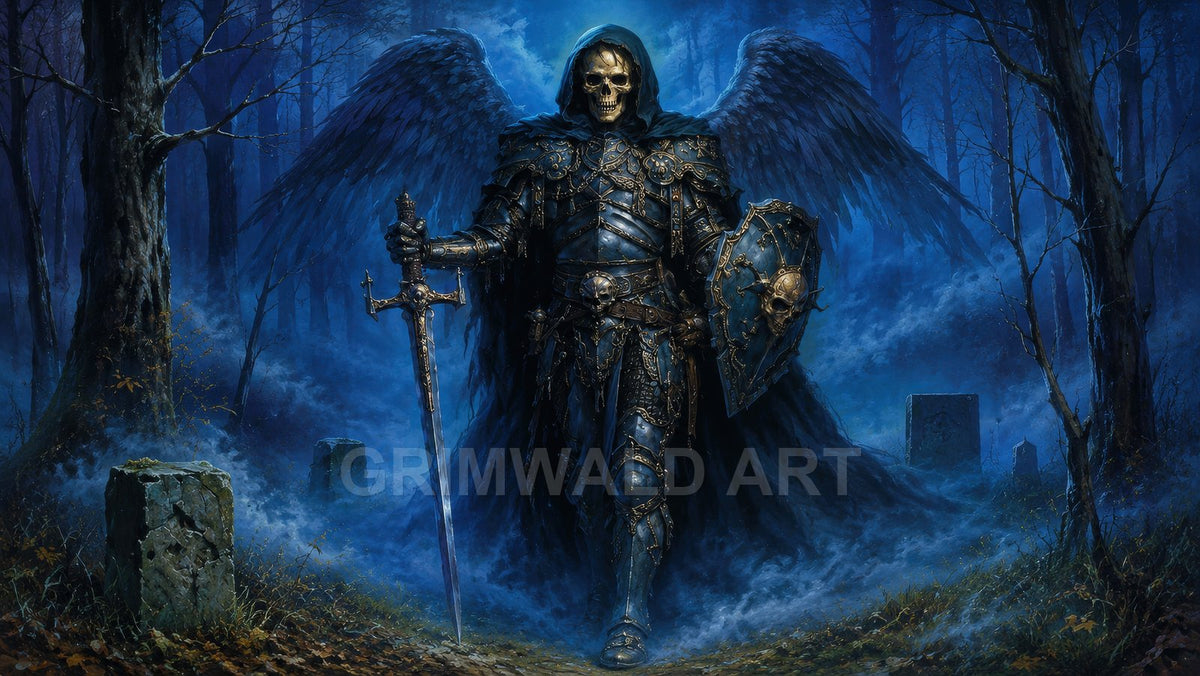 Ossuary Night Warden – Retro Fantasy Landscape Art