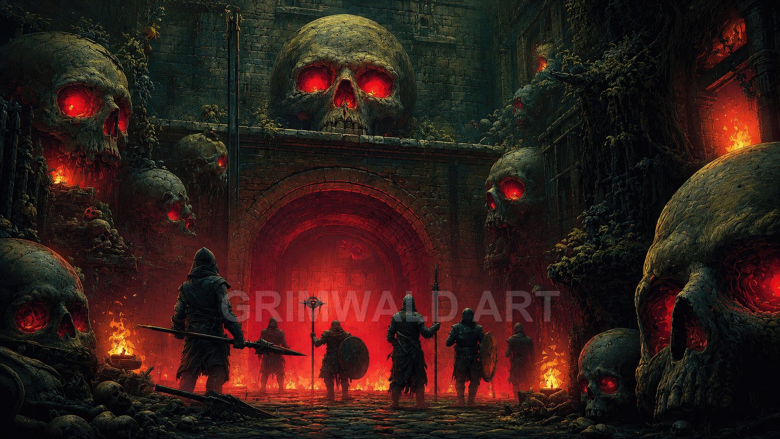 Skullfire Gate – Retro Fantasy Landscape Art